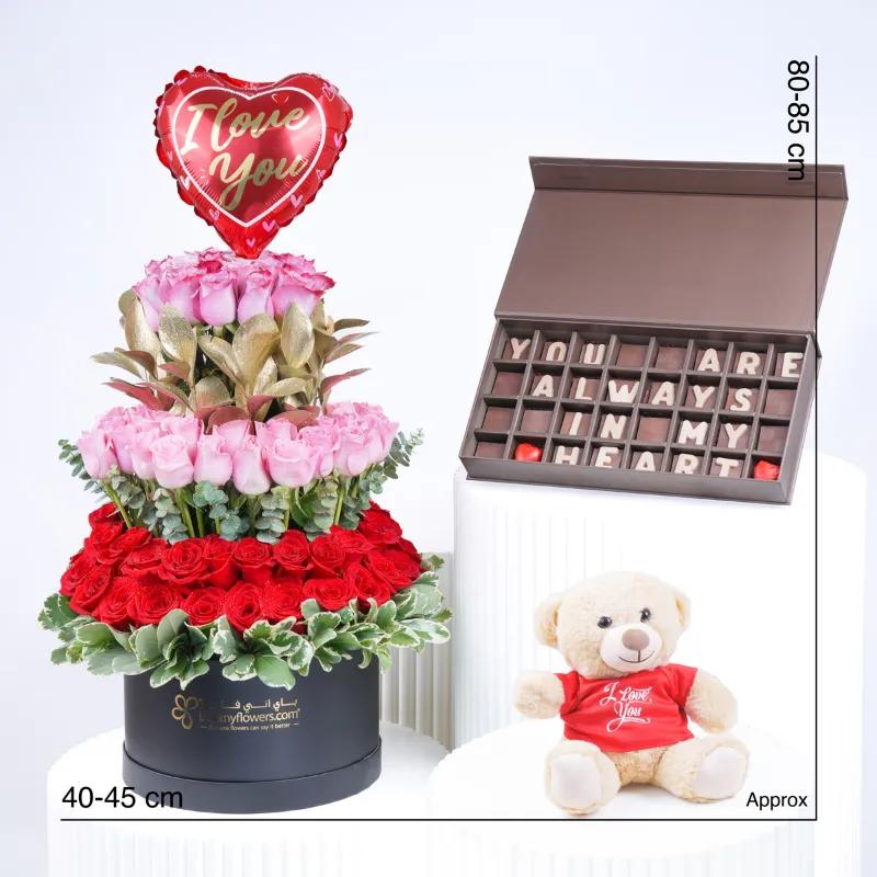 Tower of Love 101 Roses Box Trio - Gift Sets gift from Buy Any Flowers Dubai in Al Quoz Industrial Area 4, Dubai, UAE - image 4