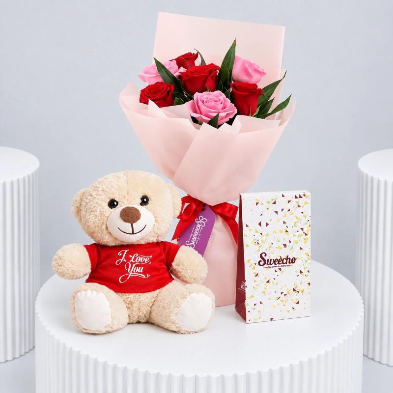 Cute 7 Roses Bouquet Trio - Flowers gift from Buy Any Flowers Dubai in Al Quoz Industrial Area 4, Dubai, UAE