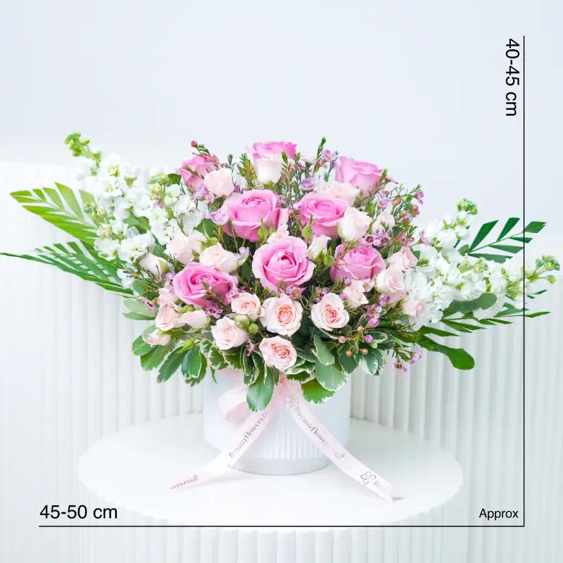 Blush Flowers in White Ceramic Pot and Teddy - Gift Sets gift from Buy Any Flowers Dubai in Al Quoz Industrial Area 4, Dubai, UAE - image 3