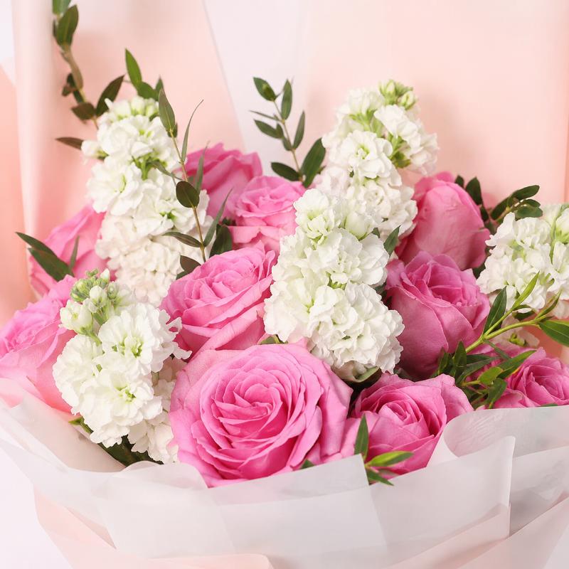 Tender Charm Roses and Stocks Bouquet with Ferrero Rocher - Gift Sets gift from Buy Any Flowers Dubai in Al Quoz Industrial Area 4, Dubai, UAE - image 2