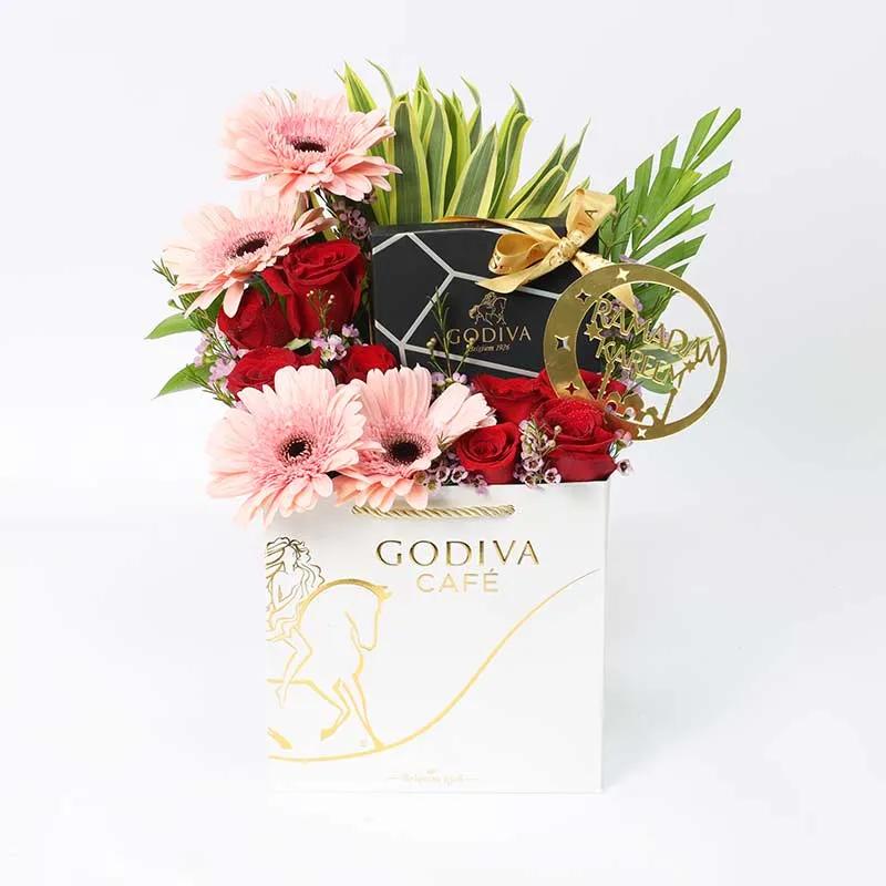 Ramadan Scarlet Beauty Floral Godiva Arrangement in Dubai