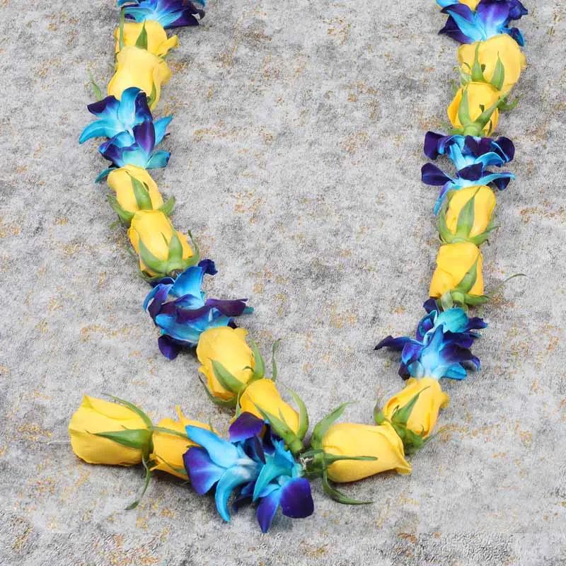 Yellow Roses and Blue Orchid Garland - Flowers gift from Buy Any Flowers Dubai in Al Quoz Industrial Area 4, Dubai, UAE - image 2