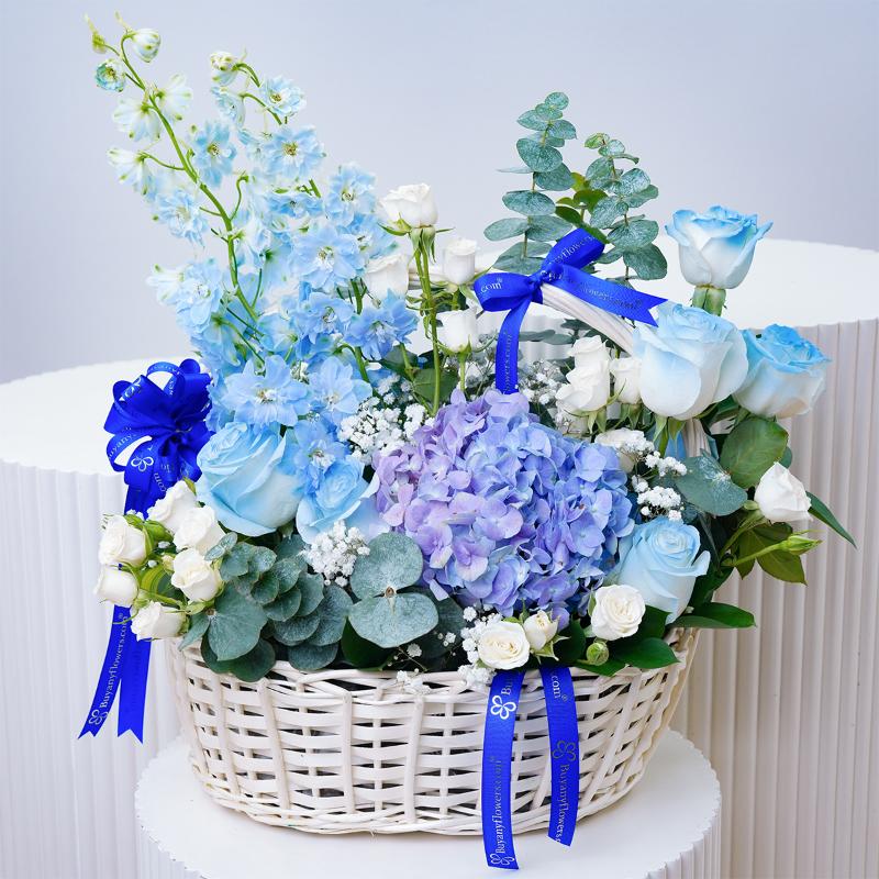 Heavenly Blue Hydrangea Basket - Flowers gift from Buy Any Flowers Dubai in Al Quoz Industrial Area 4, Dubai, UAE
