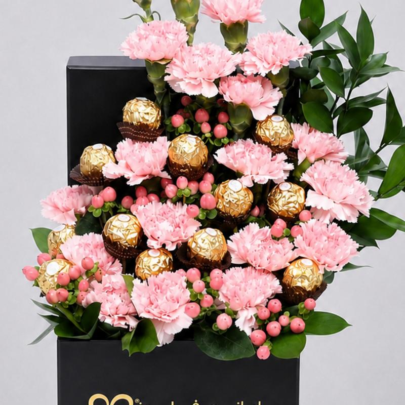 Pinky Garden Carnations and Ferrero Rocher Arrangement - Chocolates gift from Buy Any Flowers Dubai in Al Quoz Industrial Area 4, Dubai, UAE - image 2