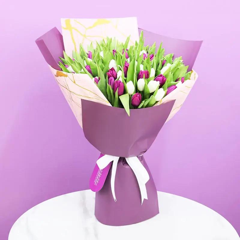 Purple and White Beauty 101 Tulips Bouquet