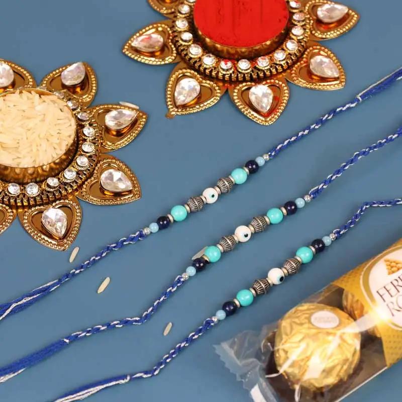 Evil Eye Rakhi Set of 3 and Ferrero Rocher 3 Pcs thumbnail 1