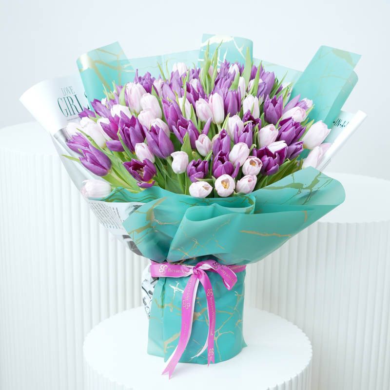 Sweet 101 Pink and Purple Tulips Bouquet 1