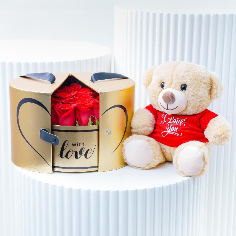 Golden Memories Red Roses Love Box and I Love You Teddy in Dubai