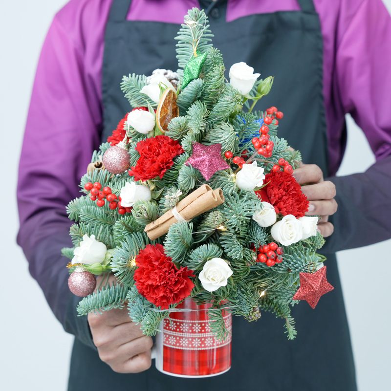 Christmas Tree Shape Arrangement in Mug - Flowers gift from Buy Any Flowers Dubai in Al Quoz Industrial Area 4, Dubai, UAE - image 2