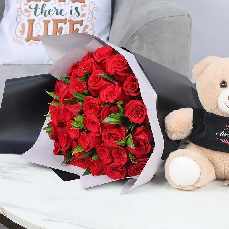 Love Bouquet 35 Red Roses and I Love You Teddy thumbnail 3