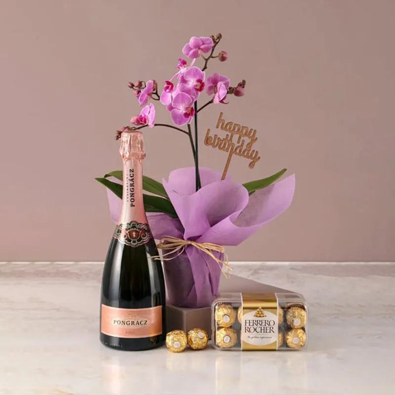 Mini Purple Orchid Plant with Sparkling Juice and Ferrero - Chocolates gift from Buy Any Flowers Dubai in Al Quoz Industrial Area 4, Dubai, UAE