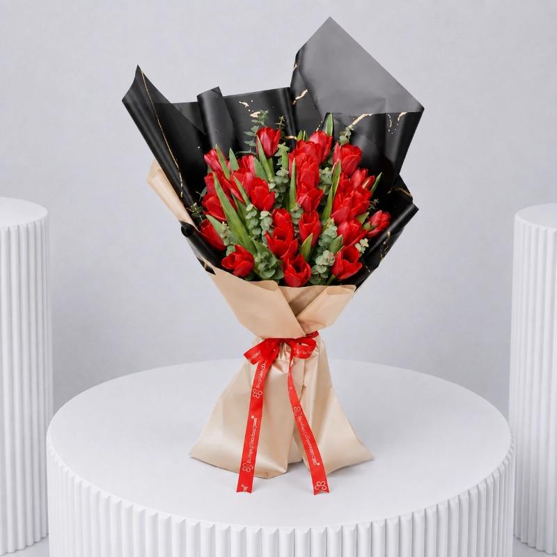 Red Beauty 25 Tulips Bouquet - Flowers gift from Buy Any Flowers Dubai in Al Quoz Industrial Area 4, Dubai, UAE