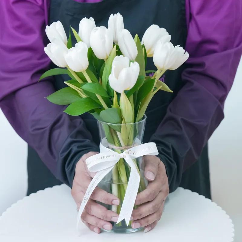 Calm 11 White Tulips With Teddy - Gift Sets gift from Buy Any Flowers Dubai in Al Quoz Industrial Area 4, Dubai, UAE - image 2