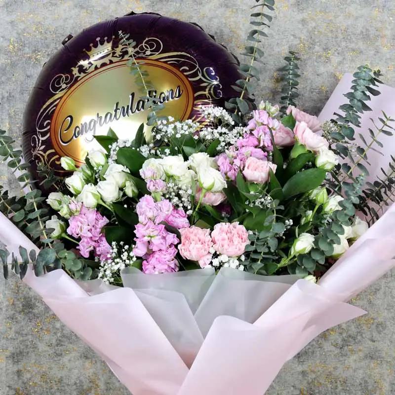 Pastel Flower and Congratulation Balloon Bouquet thumbnail 3