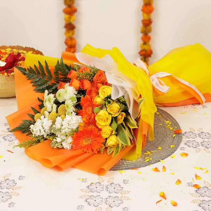 Diwali Sparkle Mix Flower Bouquet thumbnail 4