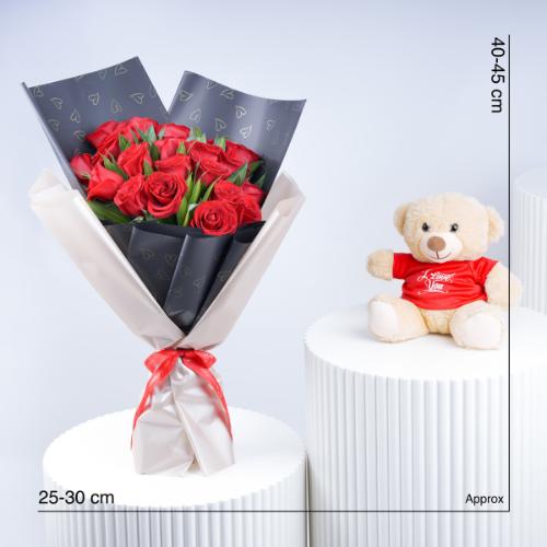 Deep Emotions 21 Red Roses Bouquet with Teddy - Gift Sets gift from Buy Any Flowers Dubai in Al Quoz Industrial Area 4, Dubai, UAE - image 3
