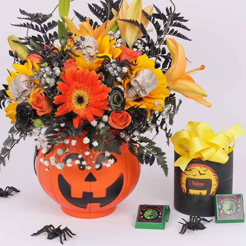 Evil Pumpkin Flowers and Halloween Chocolates Box thumbnail 2