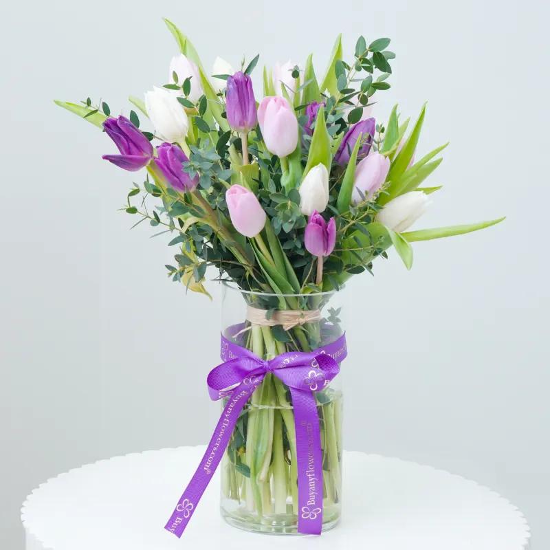 Painted Sky 21 Tulips Vase - Flowers gift from Buy Any Flowers Dubai in Al Quoz Industrial Area 4, Dubai, UAE
