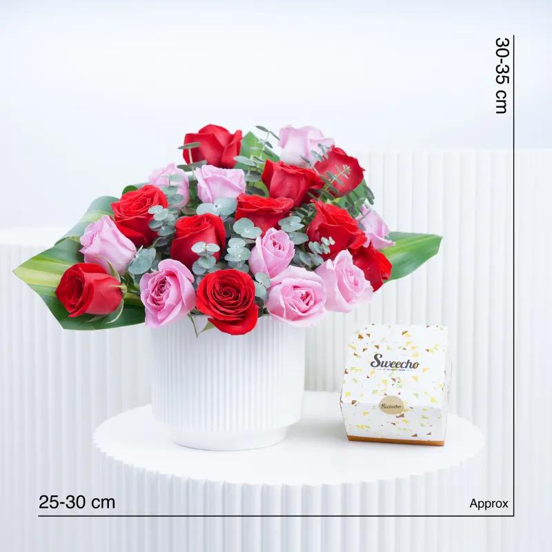 Blush Red and Pink Roses Arrangement with Chocolates - Gift Sets gift from Buy Any Flowers Dubai in Al Quoz Industrial Area 4, Dubai, UAE - image 4