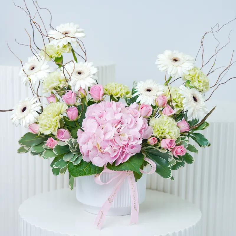 White Gerbera & Carnation Ceramic Pot - Flowers gift from Buy Any Flowers Dubai in Al Quoz Industrial Area 4, Dubai, UAE