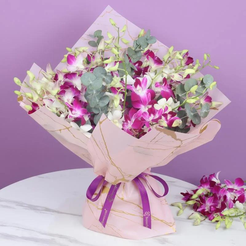 Gentle 21 Purple and White Orchid Bouquet