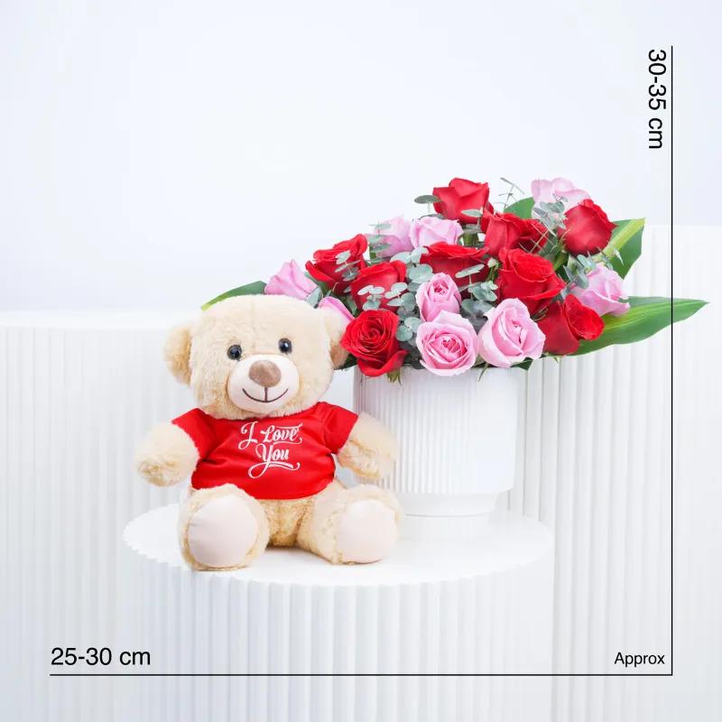 Blush Red and Pink Roses Arrangement with Teddy - Gift Sets gift from Buy Any Flowers Dubai in Al Quoz Industrial Area 4, Dubai, UAE - image 3