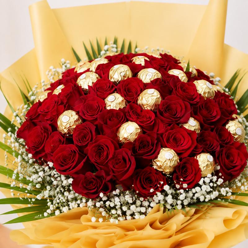 Love 51 Red Roses and Ferrero Bouquet - Chocolates gift from Buy Any Flowers Dubai in Al Quoz Industrial Area 4, Dubai, UAE - image 2