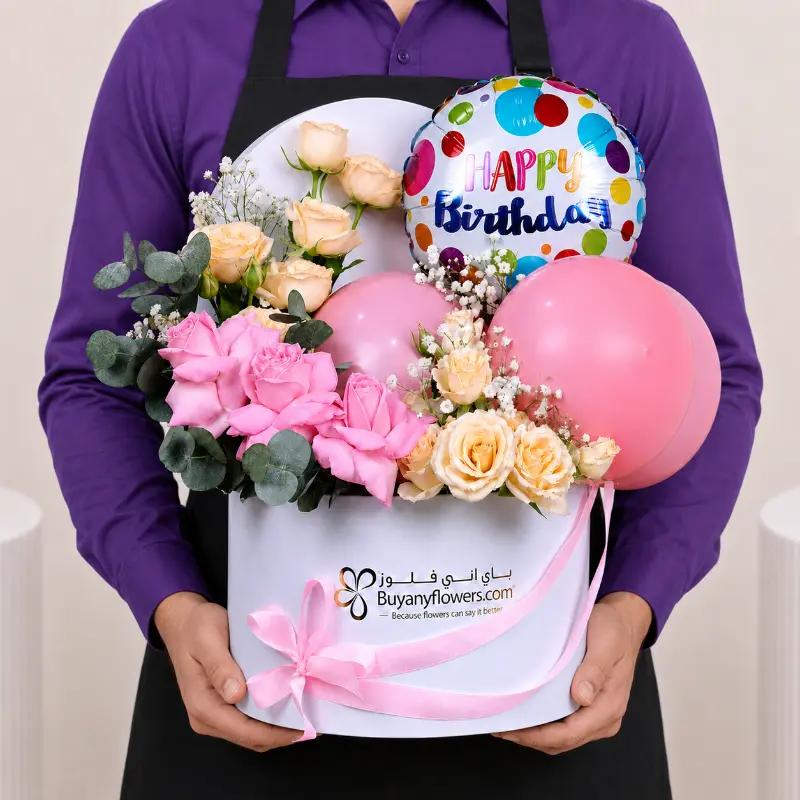 Pastel Birthday Balloon and Flower Box - Balloons gift from Buy Any Flowers Dubai in Al Quoz Industrial Area 4, Dubai, UAE - image 3