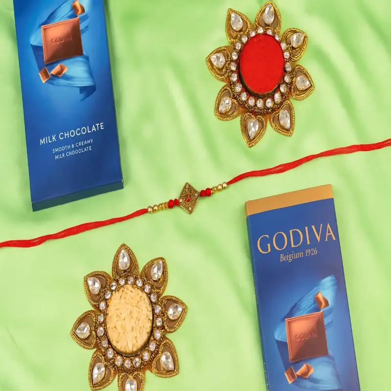 Antique Kundan Rakhi and Godiva Chocolate in Dubai