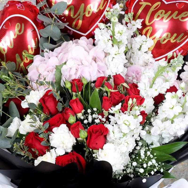 Romantic Flowers and I Love You Balloons Bouquet thumbnail 3