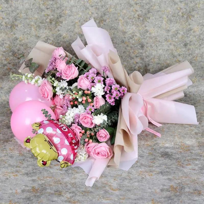 Pink Flowers and Its a Girl Balloons Bouquet - Balloons gift from Buy Any Flowers Dubai in Al Quoz Industrial Area 4, Dubai, UAE - image 4