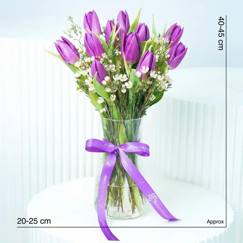 11 Purple Tulip Glass Vase - Flowers gift from Buy Any Flowers Dubai in Al Quoz Industrial Area 4, Dubai, UAE - image 3