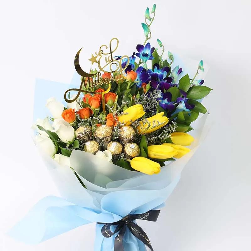 Eid Floral Blessings Bouquet Blue - Flowers gift from Buy Any Flowers Dubai in Al Quoz Industrial Area 4, Dubai, UAE - image 2
