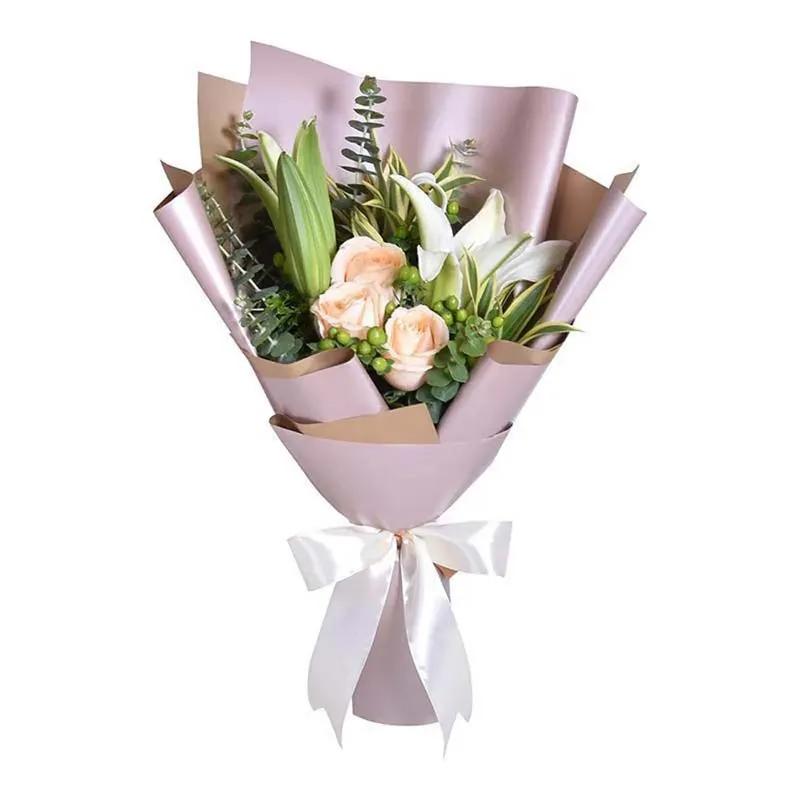 Roses N Lily Bouquet with Personalised Mug thumbnail 2