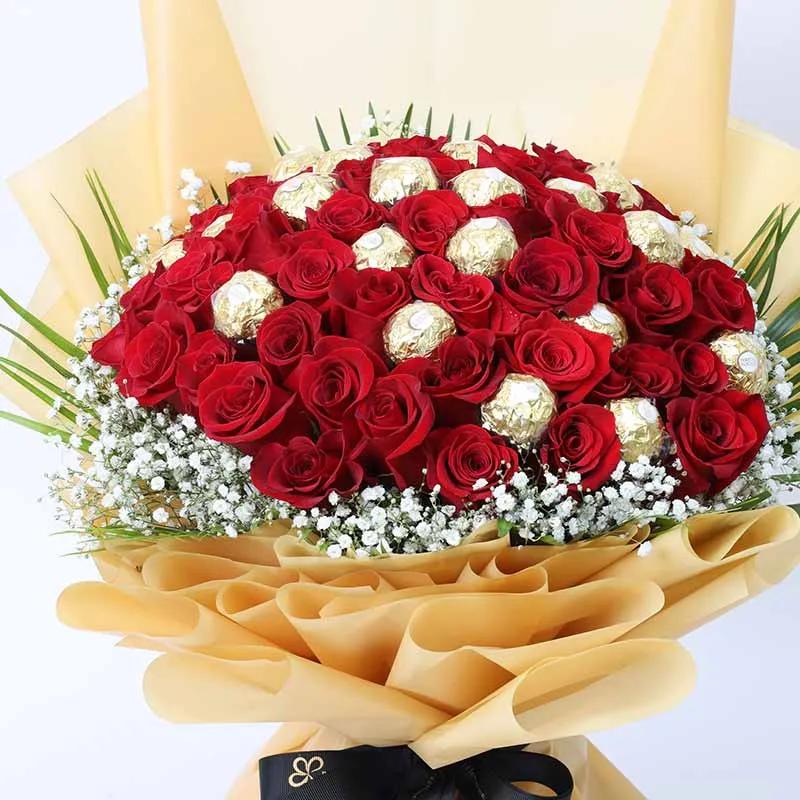 Love 51 Red Roses and Ferrero Bouquet thumbnail 3