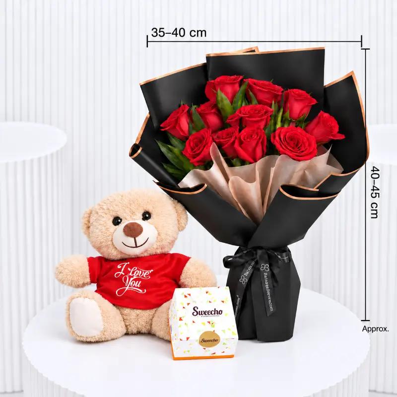 Beauty 11 Red Roses Bouquet Trio - Gift Sets gift from Buy Any Flowers Dubai in Al Quoz Industrial Area 4, Dubai, UAE - image 4