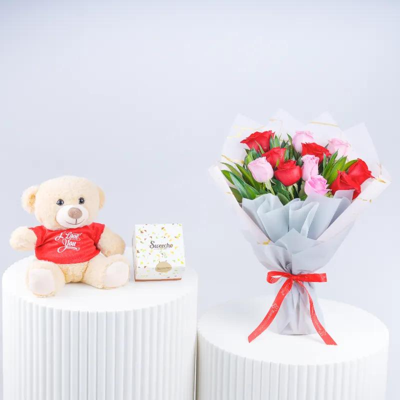 Cute 11 Roses Bouquet Trio - Gift Sets gift from Buy Any Flowers Dubai in Al Quoz Industrial Area 4, Dubai, UAE