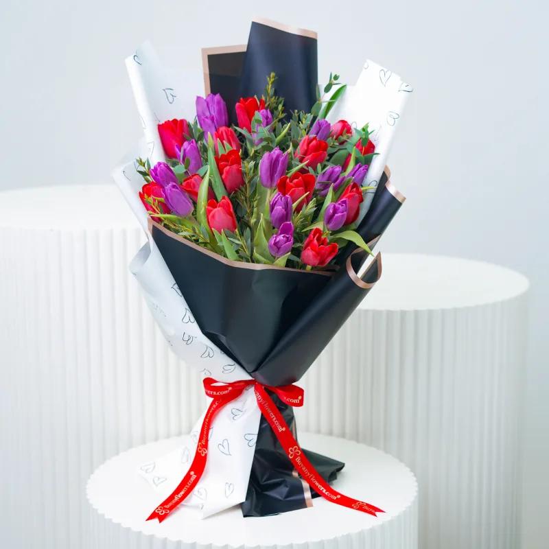 Adorn 25 Purple and Red Tulips Bouquet - Flowers gift from Buy Any Flowers Dubai in Al Quoz Industrial Area 4, Dubai, UAE