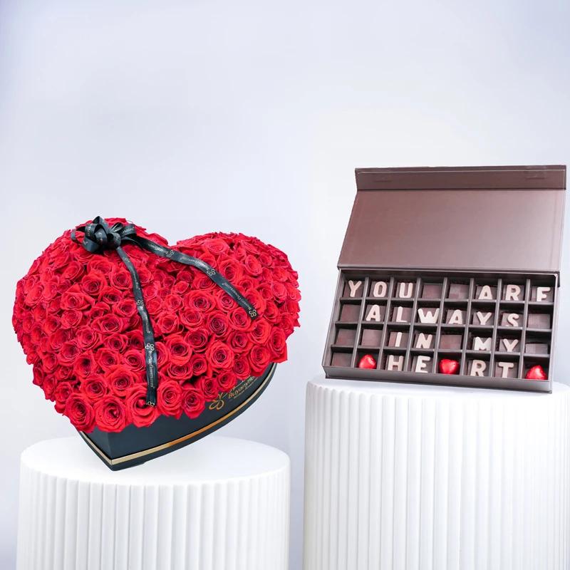 Grand Heart 201 Red Roses 3D Arrangement With Chocolate - Gift Sets gift from Buy Any Flowers Dubai in Al Quoz Industrial Area 4, Dubai, UAE