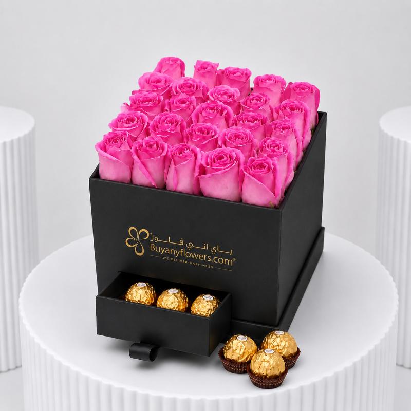Black Box of Love 25 Pink Roses - Flowers gift from Buy Any Flowers Dubai in Al Quoz Industrial Area 4, Dubai, UAE