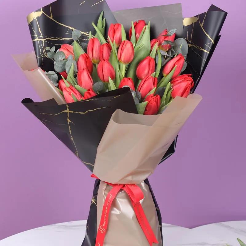 Red Beauty 25 Tulips Bouquet thumbnail 2
