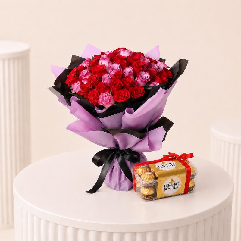 For My Queen Bouquet and Ferrero Rocher 200gm - Flowers gift from Buy Any Flowers Dubai in Al Quoz Industrial Area 4, Dubai, UAE