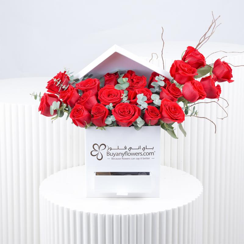Love Box 21 Red Roses and Chocolates - Flowers gift from Buy Any Flowers Dubai in Al Quoz Industrial Area 4, Dubai, UAE