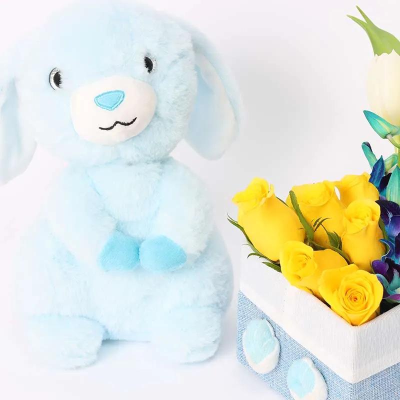 Floral Bunny Box and Bunny Soft Toy Blue thumbnail 3