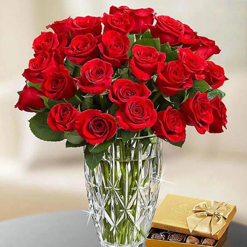 Beauty Of Red Roses and Godiva Chocolates - Gift Sets gift from Buy Any Flowers Dubai in Al Quoz Industrial Area 4, Dubai, UAE