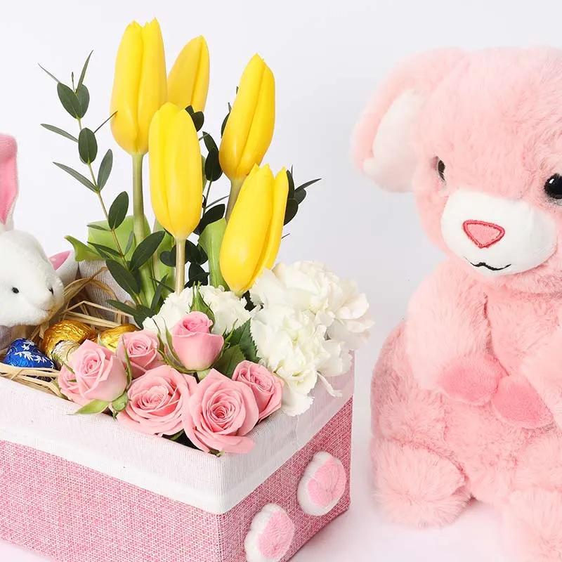 Chocolate Floral Bunny Box and Soft Toy Pink thumbnail 3