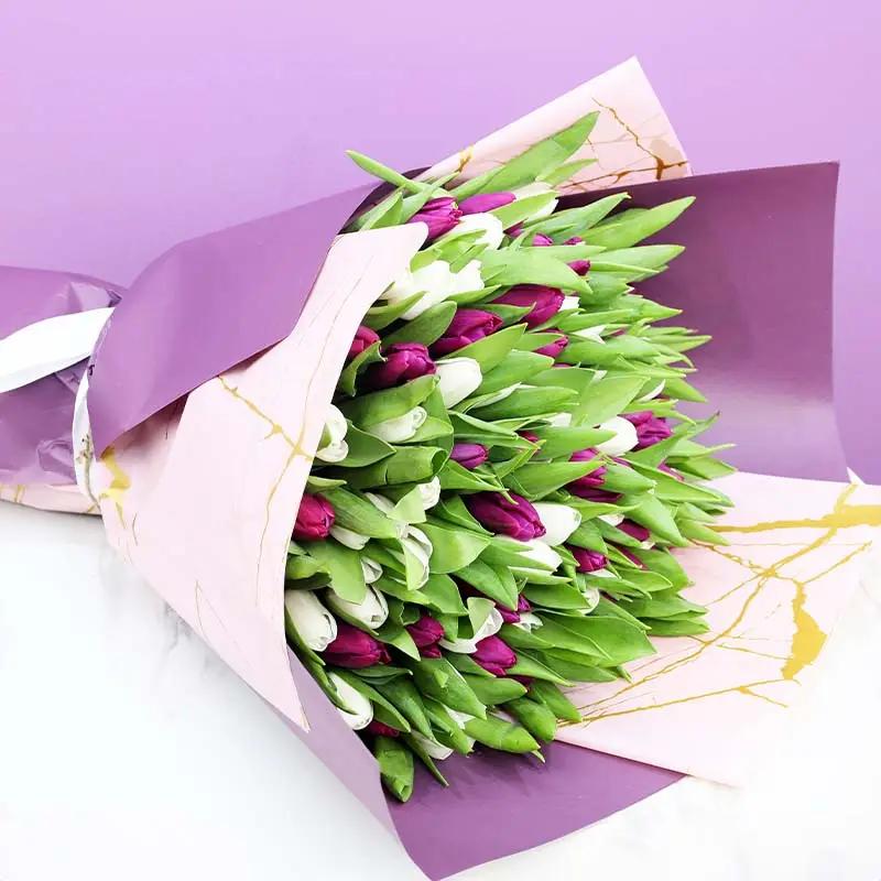 Purple and White Beauty 101 Tulips Bouquet thumbnail 3