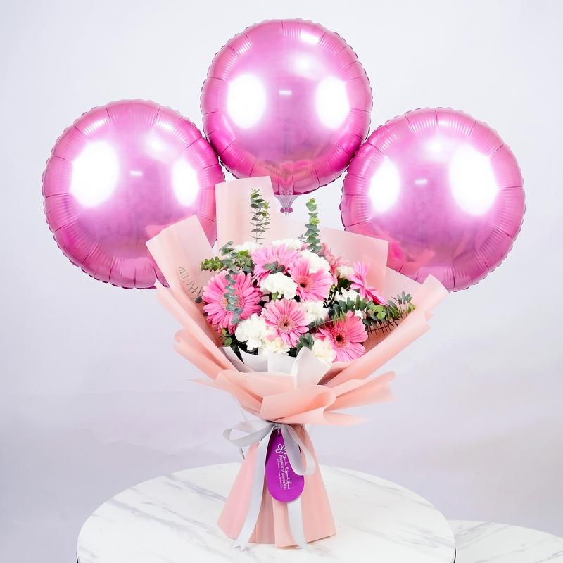 Glow Gerbera and Carnation Bouquet with Balloon - Gift Sets gift from Buy Any Flowers Dubai in Al Quoz Industrial Area 4, Dubai, UAE