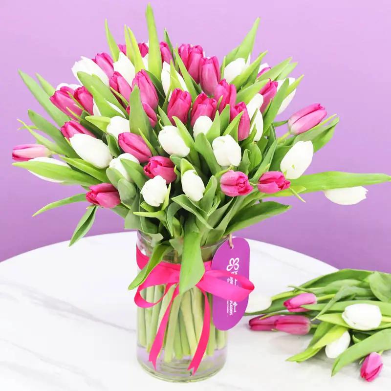 Charm 51 Tulips Vase - Flowers gift from Buy Any Flowers Dubai in Al Quoz Industrial Area 4, Dubai, UAE