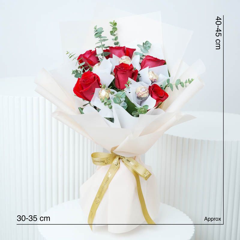 Lovely 6 Red Roses and Ferrero Bouquet thumbnail 4